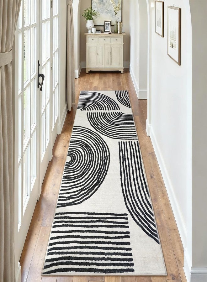MilleLoom Washable Abstract Kitchen Rugs, 2x6 Modern Non Slip Hallway Runner, Low Pile Ultra Thin Entryway Mat Laundry Rugs Stain Resistant Accent Floor Cover for Bedside Bathroom, Black - Image 1